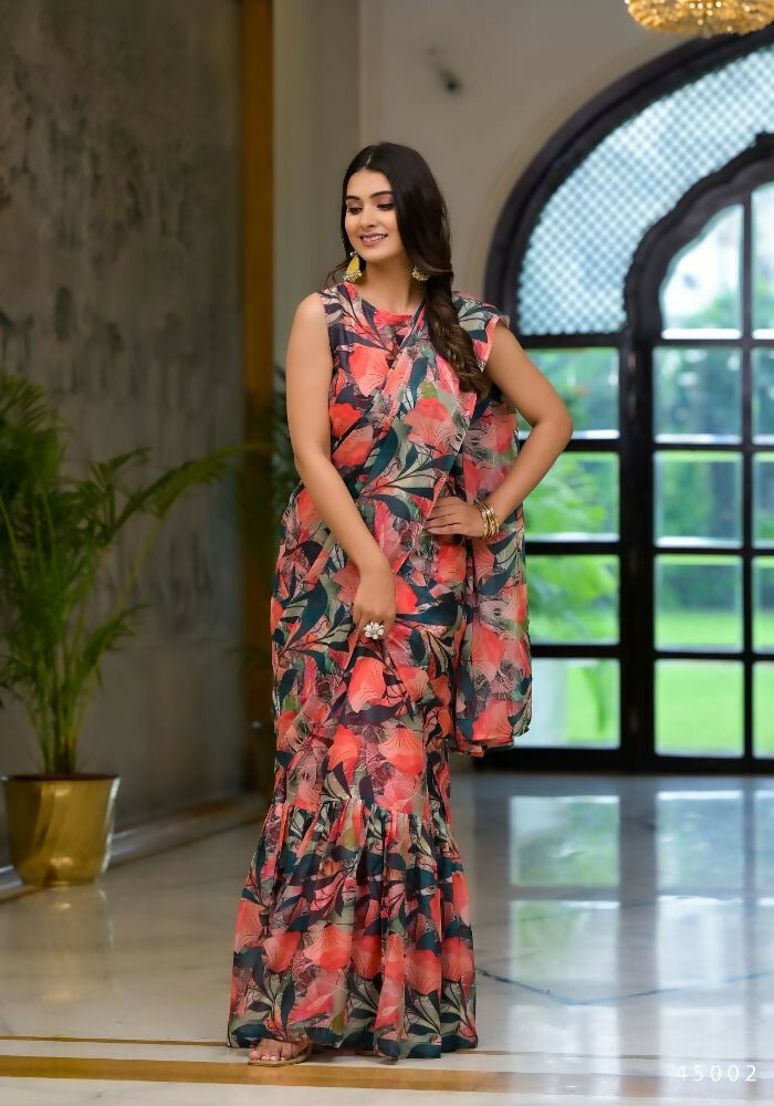 Partywear Designer Green Slime Georgette Fancy Saree - Anbazaar - Distacart