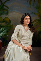 Vastranavya Off White Kanjivaram Zari Weaving Work Saree with Unstitched Blouse