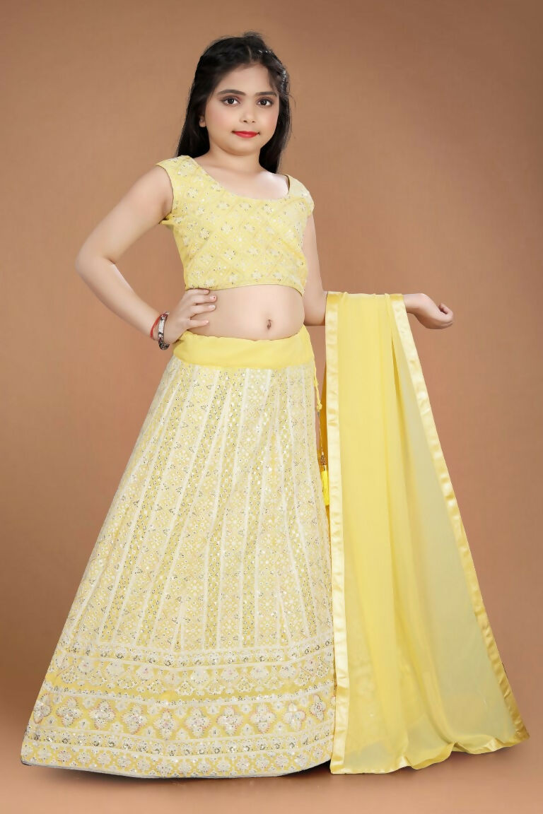 Wedding Designer Yellow Heavy Fox Georgette Kidswear Lehenga - Aaradhna