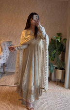 Teeya Creation White Fendy Silk Designer Heavy Work Wedding Wear Long Gown - Distacart