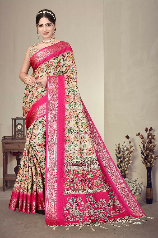 PR Fashion Multi Heavy Rich Cotton Silk Digital Print & Jacquard Saree