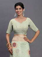 Shree Shyam Fashion Linen Cotton Light Green Saree - Distacart