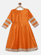 Ahalyaa Orange Poly Silk Anarkali Kids Kurta With Dupatta Set For Girls