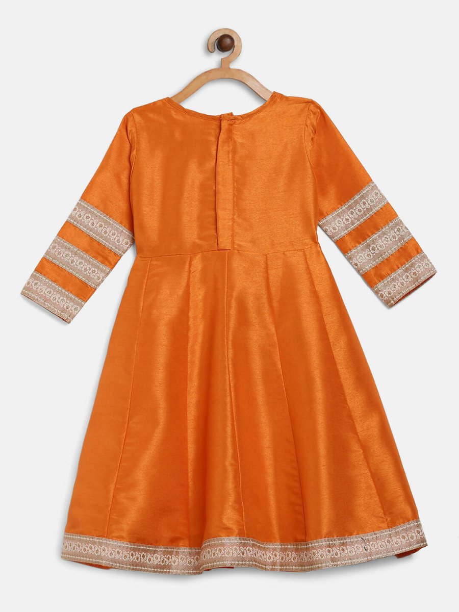 Ahalyaa Orange Poly Silk Anarkali Kids Kurta With Dupatta Set For Girls