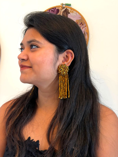 Inhanns Handmade Crystal Waterfall Earrings - Long - Golden