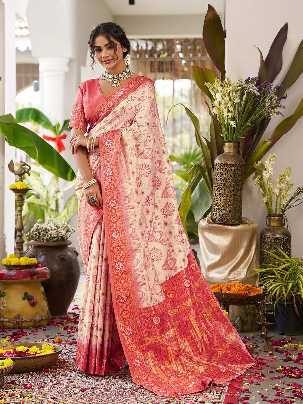 Shree Shyam Fashion Cream Soft Silk Saree - Distacart