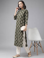 Yufta Green And off White Kurta And Palazzo Set