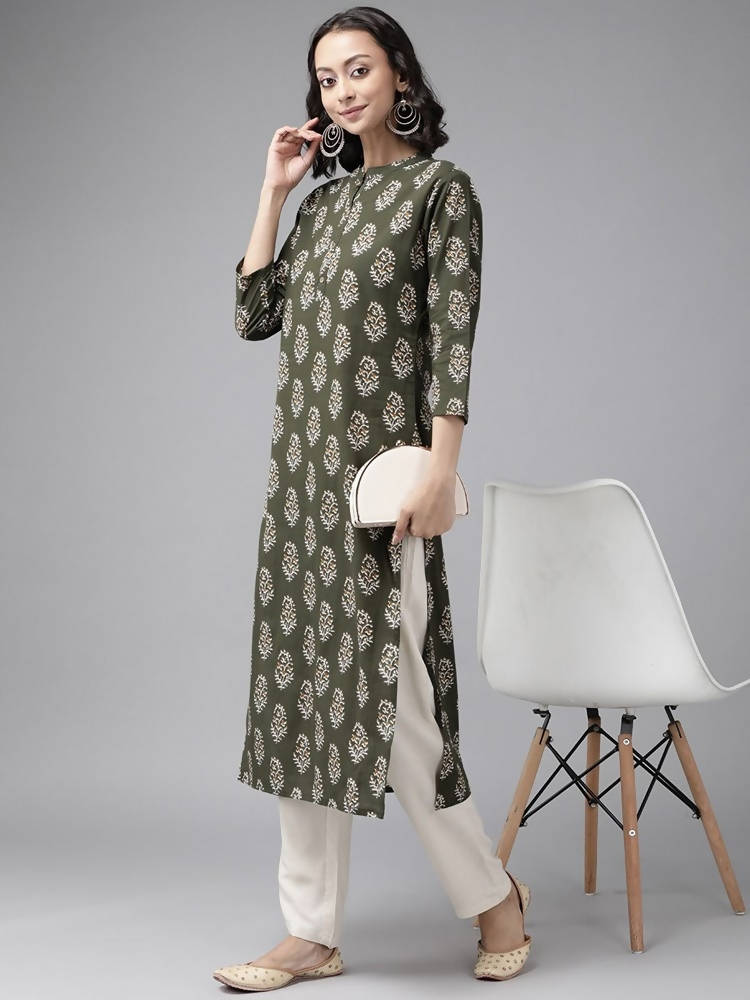 Yufta Green And off White Kurta And Palazzo Set