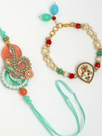 NVR Women & Men Set of 2 Multicolor Stone-Studded & Beaded Bhaiya Bhabhi Rakhi With Roli Chawal & Chocolate - Distacart