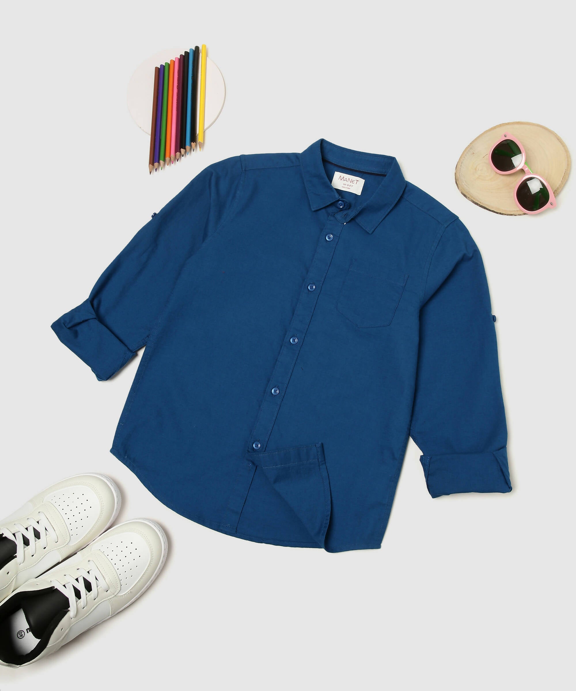 Manet Boys Full Sleeves Solid Shirt - Dark Blue