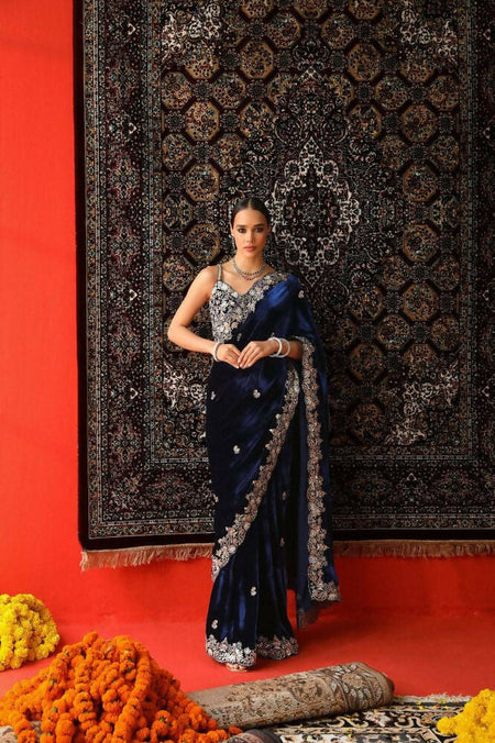 Joban Fashion Royal Blue 9000 Velvet Party Wear Sarees