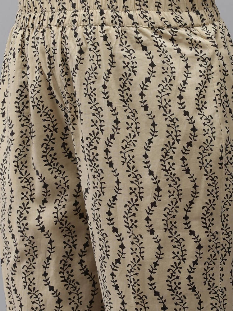 Yufta Women Beige Ethnic motifs Printed Kurta with Trouser & With Dupatta