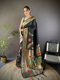 Joban Fashion Black Zari Woven Floral Motifs Soft Silk Paithani Silk Saree - Distacart