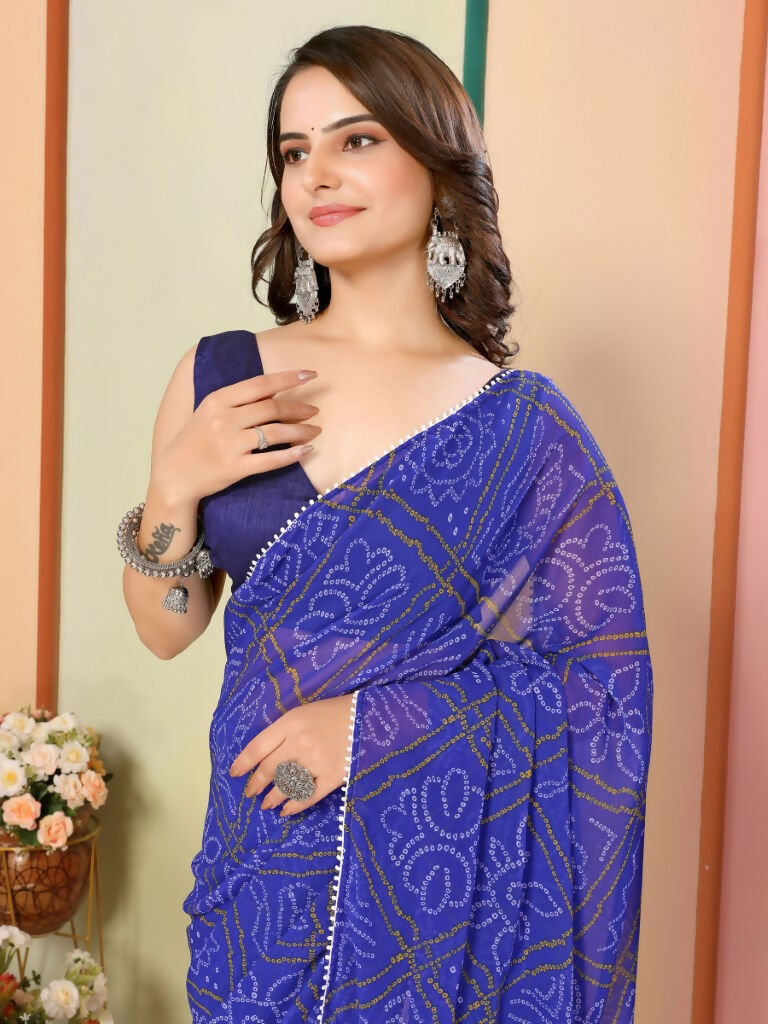 Blue Georgette Designer Printed Ready To Wear Saree - Elite