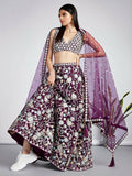 House of Panchhi Burgundy Net heavy Sequinse embroidery Semi-Stitched Lehenga choli & Dupatta