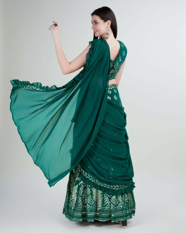 Green Georgette Sequence Embroidered Lehenga Choli with Dupatta - Tanya