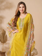 The52 Women's Beautiful Viscose Chanderi Fabric Embroidery Work Straight Kurta Pant and Dupatta Set - Distacart