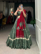 Vastranavya Navaratri Special Pure Cotton Printed With Gota Patti And Lace Touch Up Lehenga with Stitched Choli - Green
