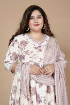 Miravan Women's Plus Size Pink Floral Print Anarkali Kurta With Palazzo & Dupatta Set
