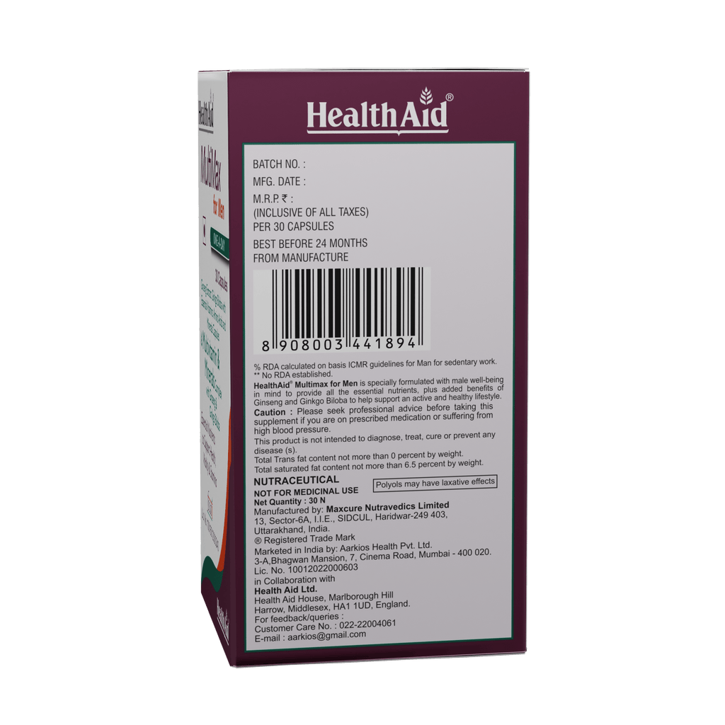 HealthAid MultiMax for Men, Vegetarian Liquid fill Capsules - Distacart
