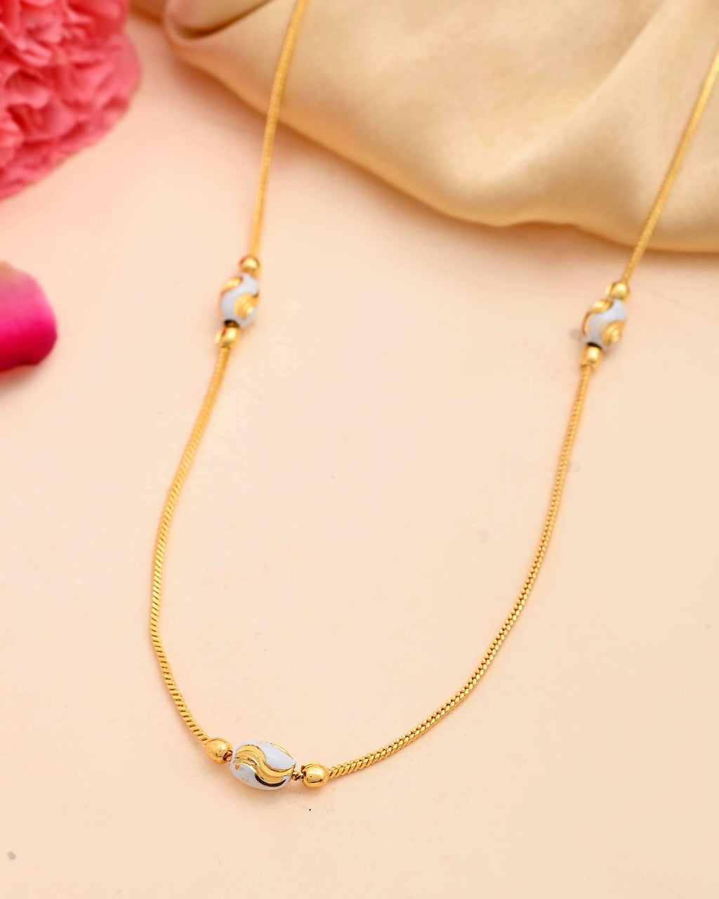 VOJ Gold-Polished Chain with White Hand Crafted Beads