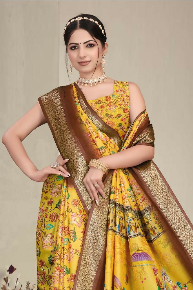 PR Fashion Multi Heavy Rich Cotton Silk Digital Print & Jacquard Saree