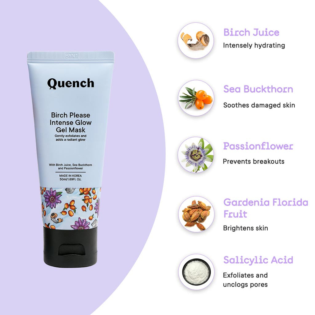 Quench Botanics Birch Please Intense Glow Gel Mask With with Licorice, Cherry Blossom, Grapefruit - Korean Skincare