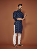 Anaita Navy Blue Embroidered Cotton Straight Kurta