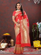 Lorenvalley Fashion Red Soft Silk Woven Design Gold Zari Weaving Saree