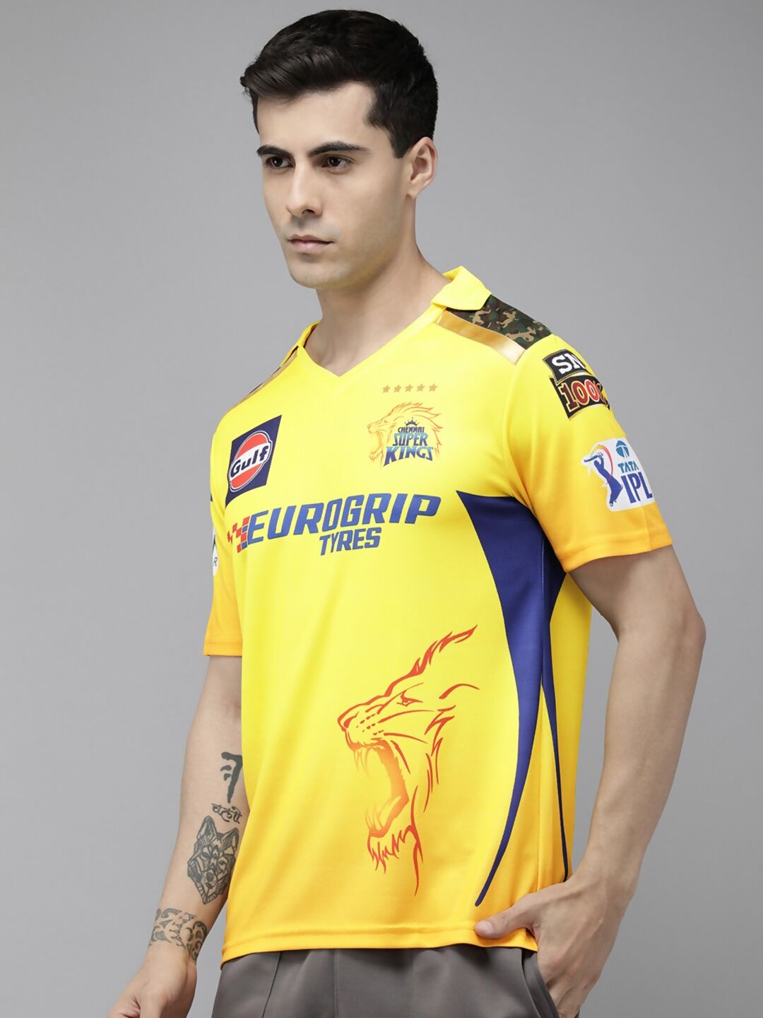 playR Men Sports Printed Polo Collar Dri-FIT CSK Fan 7 Dhoni T-shirt IPL, T20