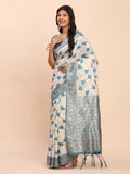 Shree Shyam Fashion Linen Cotton Sky Blue Saree - Distacart