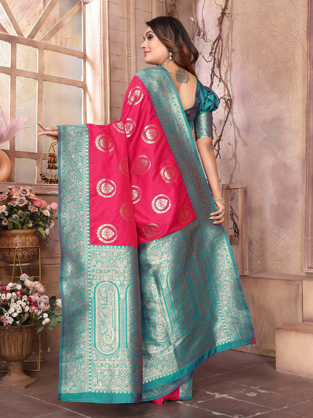 Joban Fashion Hot Pink Banarasi Soft Silk Woven Saree - Distacart