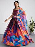House of Panchhi Multi colour Organza Abstrack design digital print Semi-Stitched Lehenga choli & Dupatta