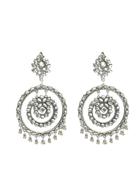 Mominos Fashion Johar Kamal Women's White Kundan Circles Earrings