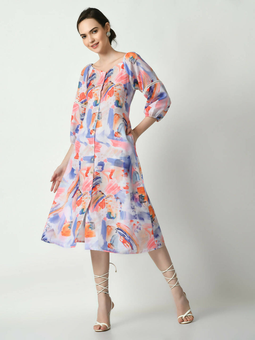 Myshka Women's Multi Abstract Printed A-Line Dress - Distacart