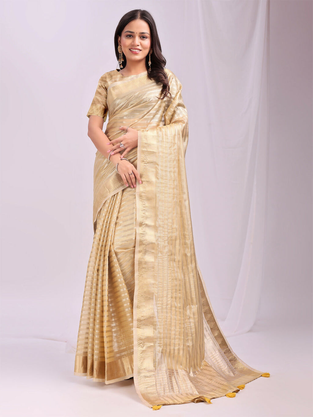 Shree Shyam Fashion Organza Gold Saree - Distacart