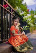 Jyoti Fashion Gorgeous Orange Pure Kota Silk Print with Zari Woven Kids Lehenga Choli Set