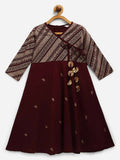 Ahalyaa Wine Crepe Glitter Print Kids Kurta For Girls
