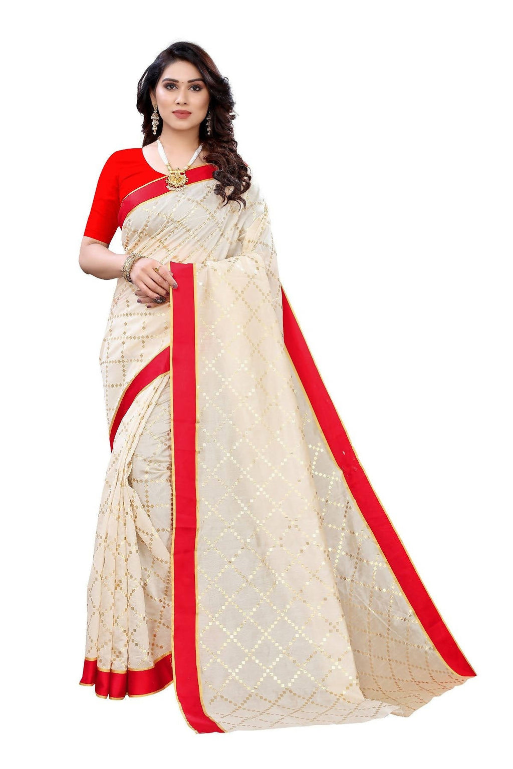 Vamika Cream Linen Foil Print Saree (YOGI CREAM) - Distacart