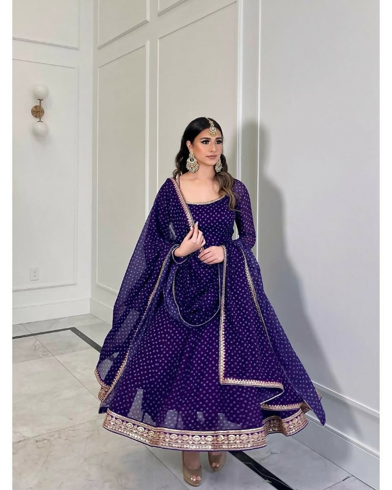 Teeya Creation Purple Color Bandhani Print With Embroidery Work Functional Wear Gown - Distacart