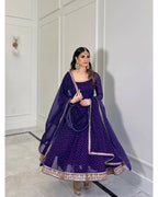 Teeya Creation Purple Color Bandhani Print With Embroidery Work Functional Wear Gown - Distacart