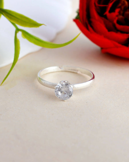 VOJ white CZ-detail Stainless Steel Cubic Zirconia Silver Plated adjustable finger Ring