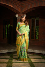 Jyoti Fashion Women's Sea Green Paithani Silk Zari Woven Saree with Blouse
