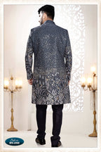Joban Fashion Men's Blue Straight Silk Thread And Sequence Embroidery All Over 3 Pc Kurta Set