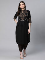 Ahalyaa Women Black Colour Pure Cotton Printed Kurta Pant Set - Distacart