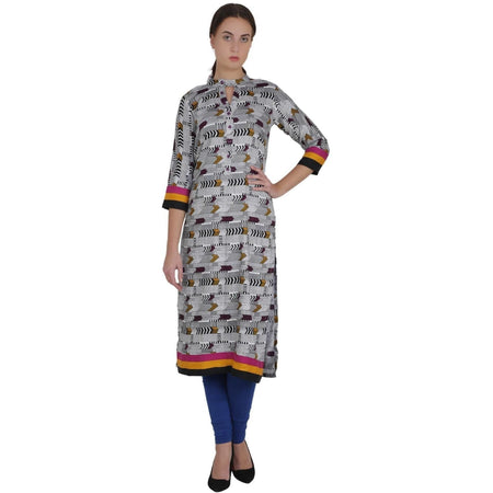 Kanoor Women's Multi Rayon Straight Kurti