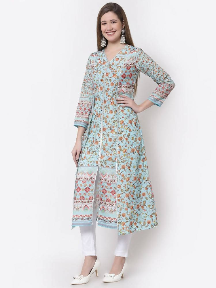 Myshka Blue Color Pure Cotton Printed Kurta