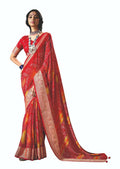 Joban Fashion Vicitra Silk Red Soft Fabric With Digital Print Saree