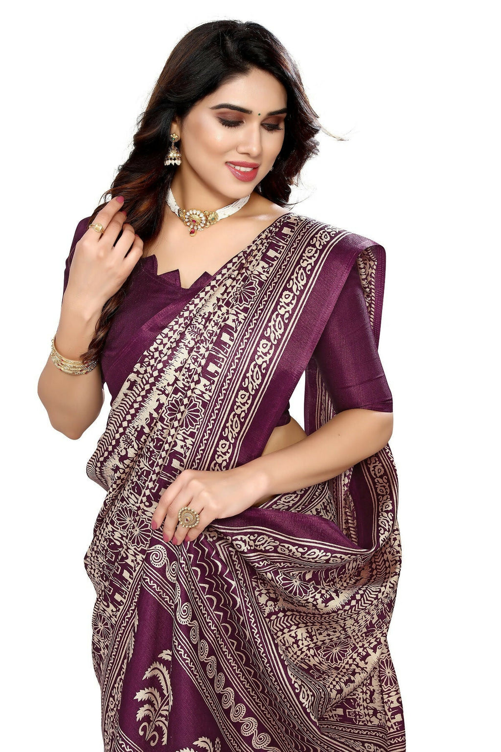 Vamika purple Printed Art Silk Saree
