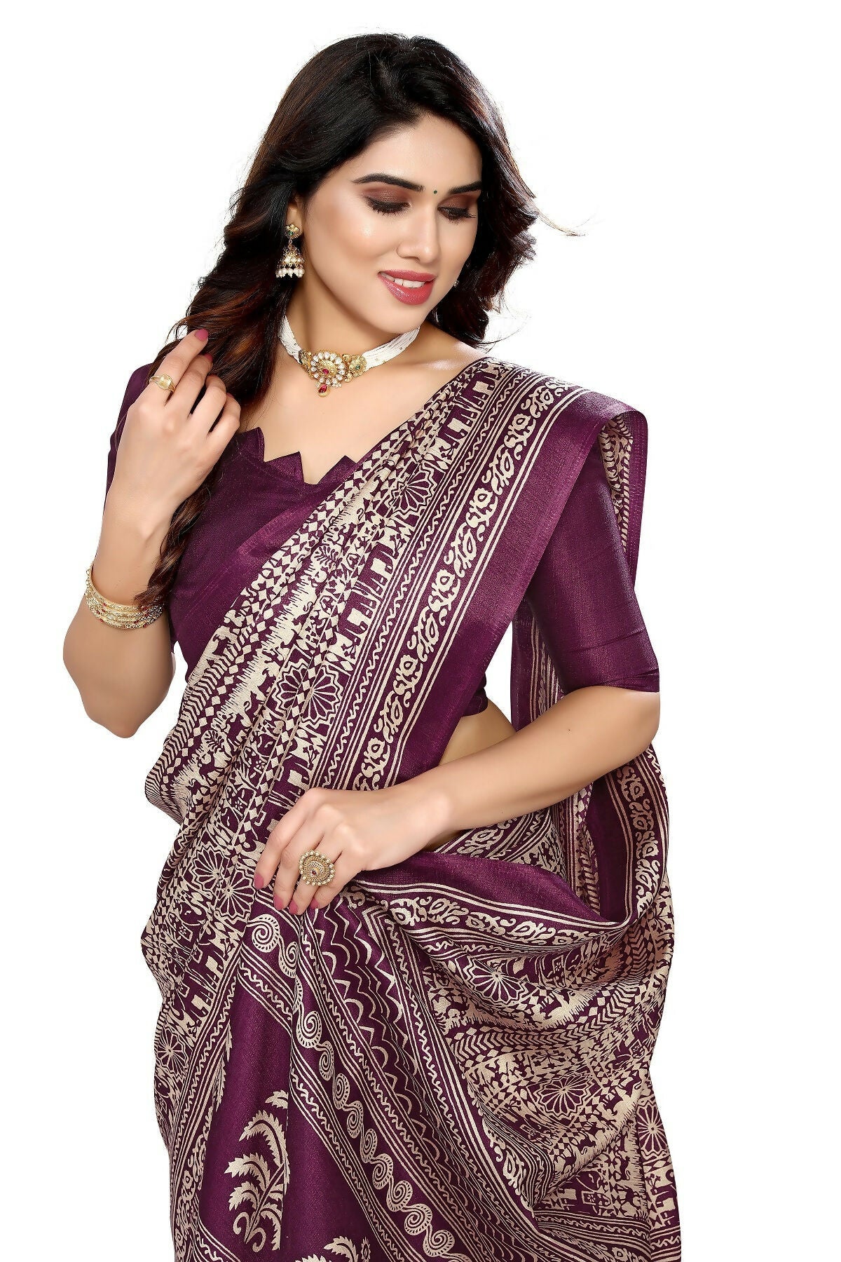 Vamika purple Printed Art Silk Saree